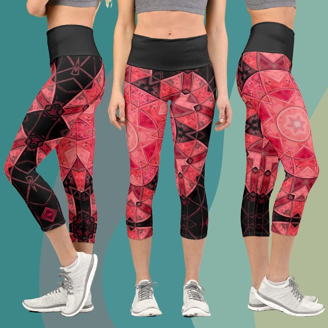 Leggings Capri Mosaico Mandala Flor rosa y negro (Subido por el creador)