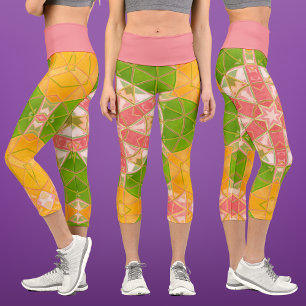 Leggings Capri Mosaico Mandala Naranja Verde y Rosa