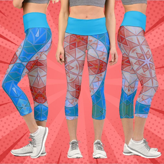 Leggings Capri Mosaico Mandala rojo blanco y azul (Subido por el creador)