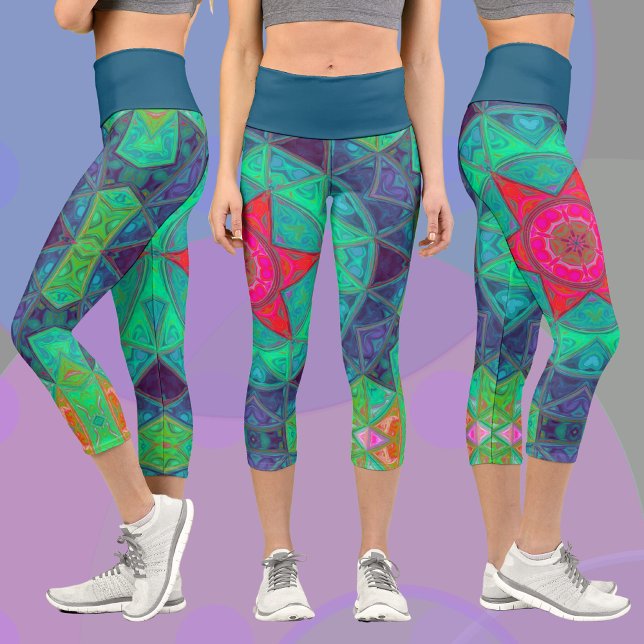 Leggings Capri Mosaico Mandala Verde Azul y Rojo (Subido por el creador)