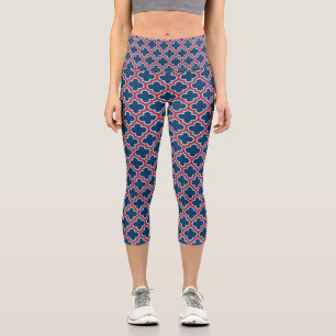 Leggings Capri Mosaicos marroquíes azules y rojos, Entramado, Cua