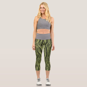 Leggings Capri Moss Green Glamorous Tiger Stripes Animal Print