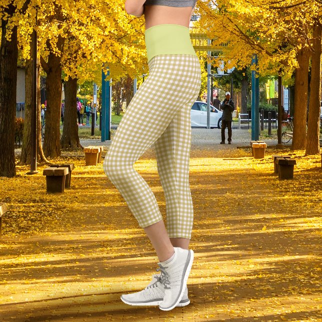 Leggings Capri Mostaza a cuadros (Gingham Mustard Capri Leggings)
