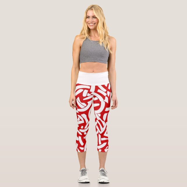 Leggings Capri 💫 Motif Spiralé Rouge et Blanc 🎨 (Anverso)