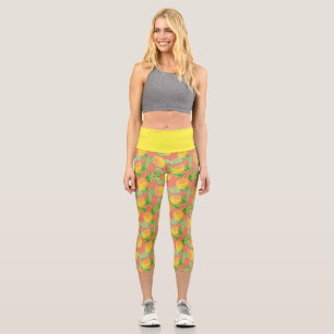Leggings Capri Motivo de fruta de limón amarillo y rosa