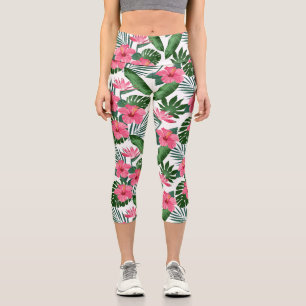 Leggings Capri Motivo floral tropical rosa Hibiscus flor