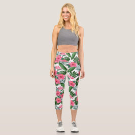 Leggings Capri Motivo floral tropical rosa Hibiscus flor
