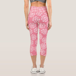 Leggings Capri Motivos de copas de nieve rosa Festividad de invie
