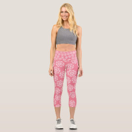 Leggings Capri Motivos de copas de nieve rosa Festividad de invie