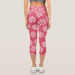 Leggings Capri Motivos de copas de nieve rosa Festividad de invie