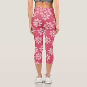 Leggings Capri Motivos de copas de nieve rosa Festividad de invie