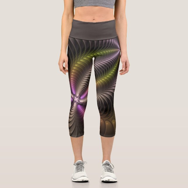 Leggings Capri Movimiento poderoso Abstracto de arte fractal colo (Anverso)