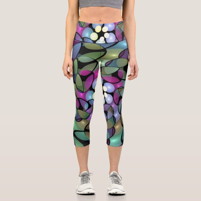 Leggings Capri Movimientos coloridos Resumen Arte Fractal Trippy (Anverso)