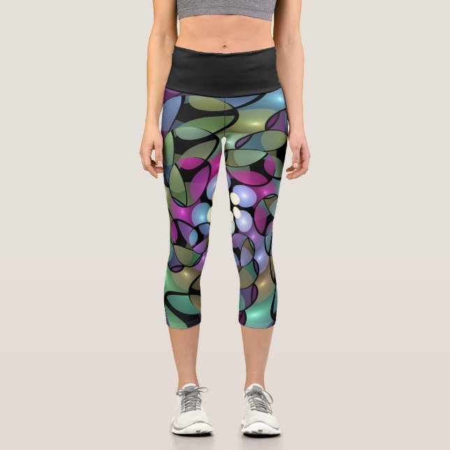Leggings Capri Movimientos coloridos Resumen Arte Fractal Trippy (Anverso)