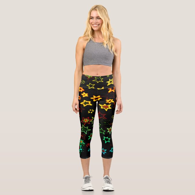 Leggings Capri Muchas estrellas brillantes de color (Anverso)