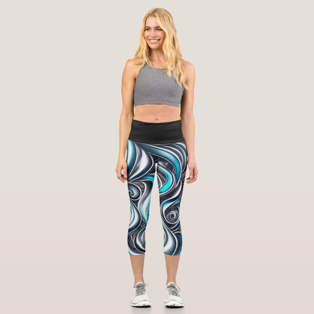 Leggings Capri Mucho diseño de Paint Pour de Swirls (Anverso)