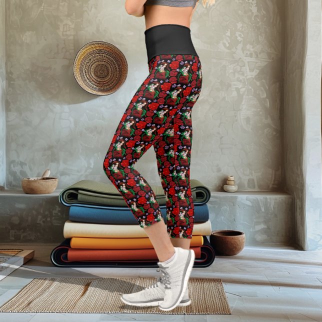 Leggings Capri Mujer Elegante Máscara Veneciana Rojo Verde (Subido por el creador)
