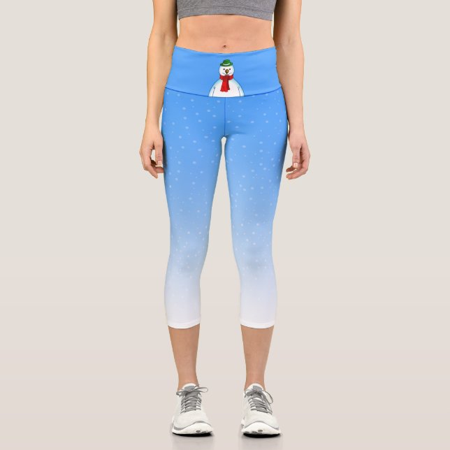 Leggings Capri Muñeco de nieve alegre (Anverso)