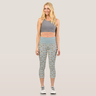 Leggings Capri Muñeco de nieve azul vintage y copos de nieve de N