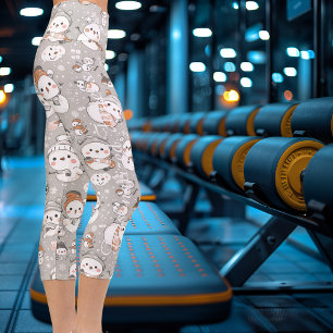 Leggings Capri Muñecos de nieve Kawaii encantadores con patrón gr