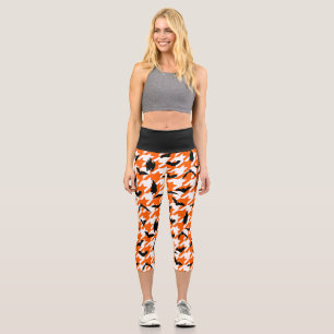 Leggings Capri murciélagos negros de halloween naranja