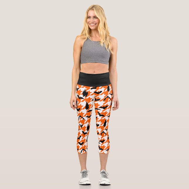 Leggings Capri murciélagos negros de halloween naranja (Anverso)