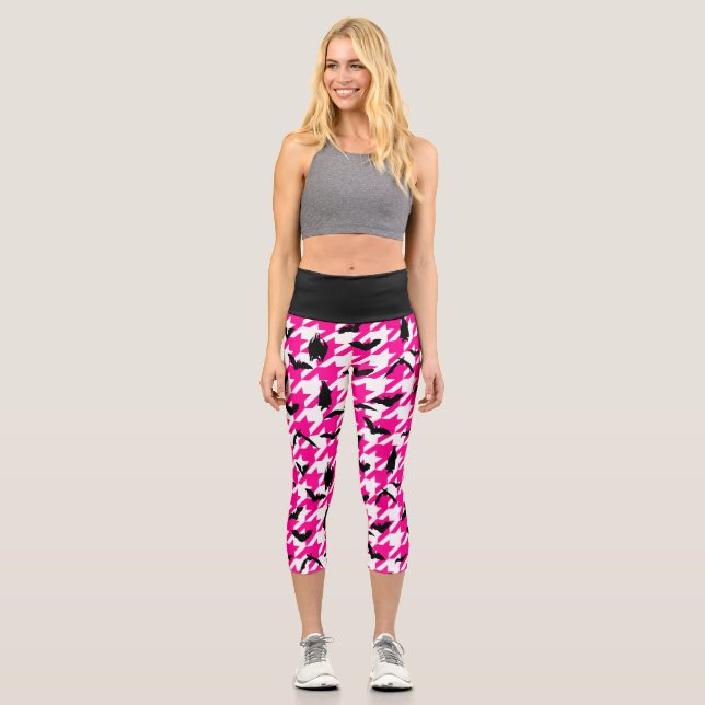 Leggings Capri murciélagos negros de halloween rosados (Anverso)