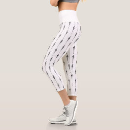 Leggings Capri Música Motif Melding Treble Clef Black and White