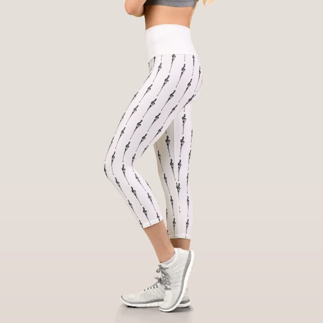 Leggings Capri Música Motif Melding Treble Clef Black and White (Izquierda)