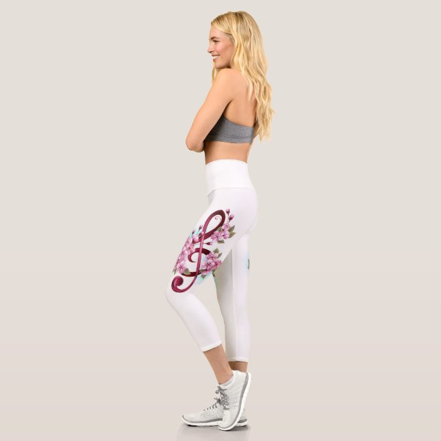 Leggings Capri Musical treble clef notes with Sakura flowers (Izquierda)