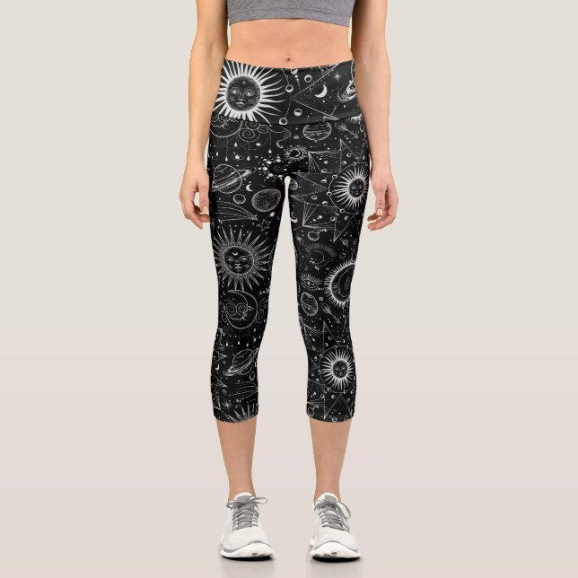 Leggings Capri Mystic Moon Stars Sun Planet Psychedelics Art (Anverso)