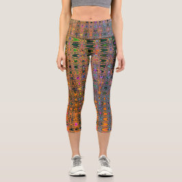 Leggings Capri Naranja abstracto y ola de boomerang Aqua Retro