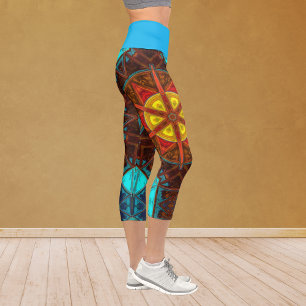 Leggings Capri Naranja amarillo amarillo y azul mosaico Kaleidosc