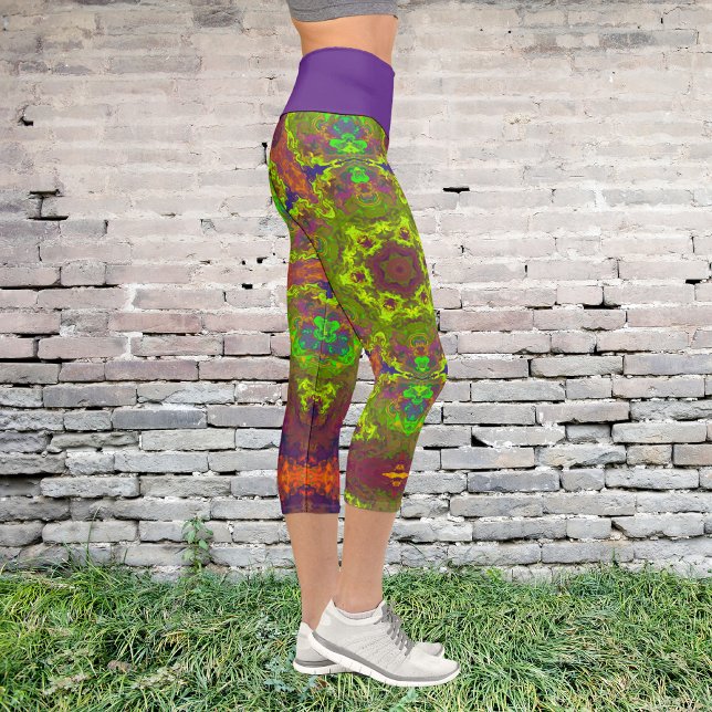 Leggings Capri Naranja amarillo hippie psicodélico y leyenda púrp (Subido por el creador)