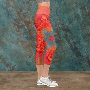 Leggings Capri Naranja azul hippie psicodélico y piernas rojas