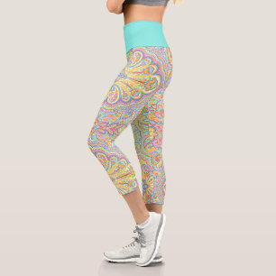 Leggings Capri Naranja azul lindo Púrpura Púrpura Pisley Blanco