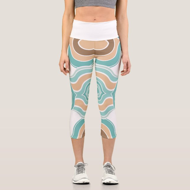 Leggings Capri Naranja azul ondulado colorido abstracto (Anverso)