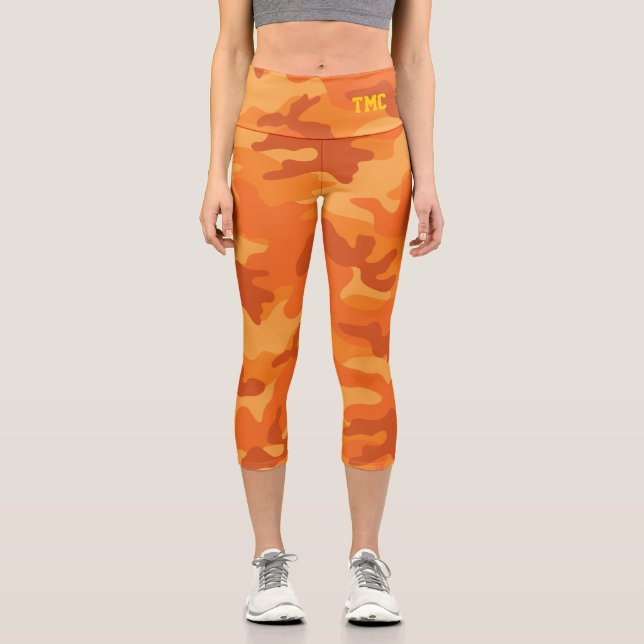 Leggings Capri Naranja Camo Yellow Monograma Iniciales Diversión  (Anverso)