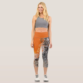 Leggings Capri Naranja con burbujas de células negras y grises