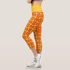 Leggings Capri Naranja cuadrado y triángulo naïve patrón retro