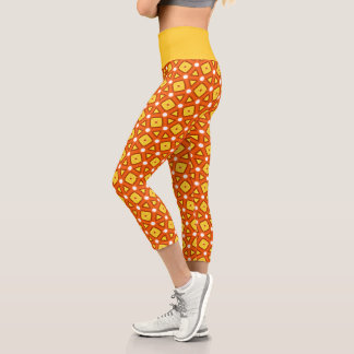 Leggings Capri Naranja cuadrado y triángulo naïve patrón retro