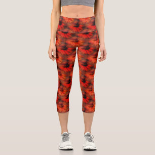 Leggings Capri Naranja Daisy Flor Naturaleza Patrón de arte