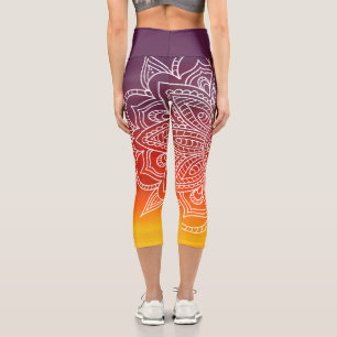 Leggings Capri Naranja de berenjenas y Mandala blanca Yoga Capri