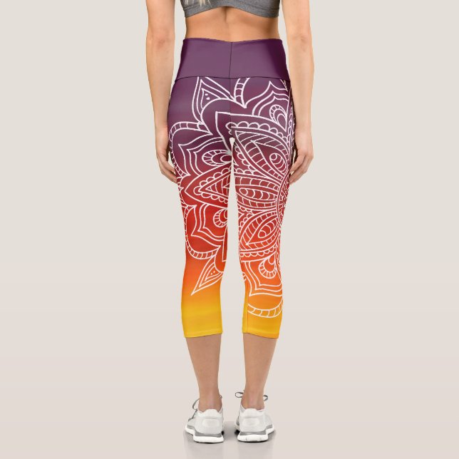 Leggings Capri Naranja de berenjenas y Mandala blanca Yoga Capri (Reverso )