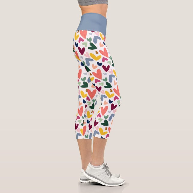 Leggings Capri Naranja de coral Mint Green Pink Blue Heart Patter (Derecha)