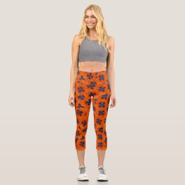Leggings Capri Naranja de escarlata Poppy patrón sin soldadura