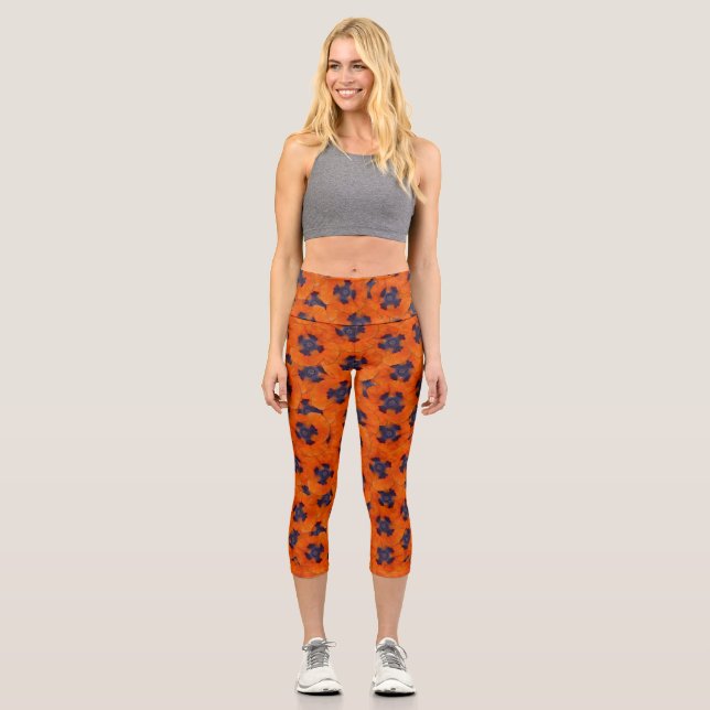 Leggings Capri Naranja de escarlata Poppy patrón sin soldadura (Anverso)