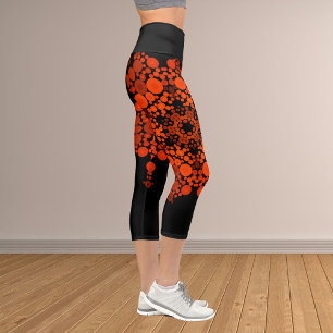 Leggings Capri Naranja de flores Dot Mandala y negro