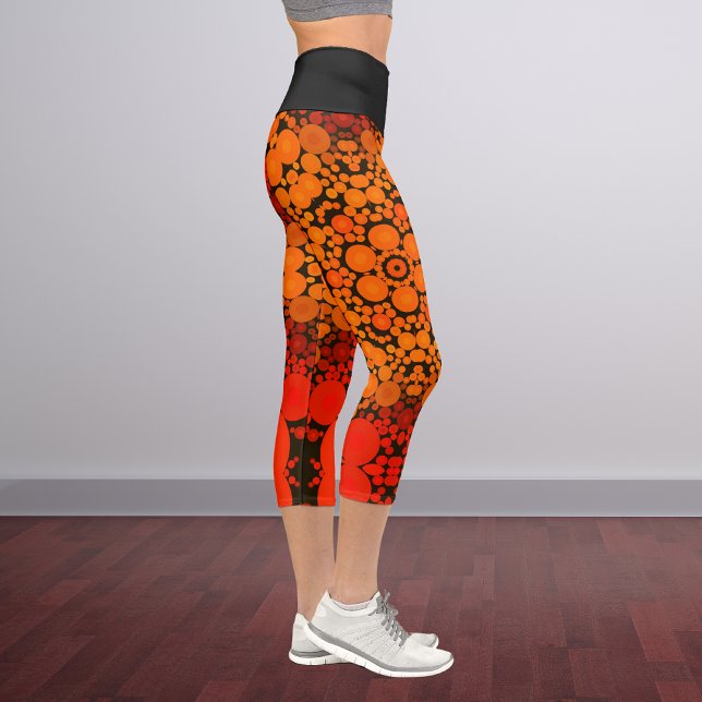 Leggings Capri Naranja de flores Dot Mandala y negro (Subido por el creador)