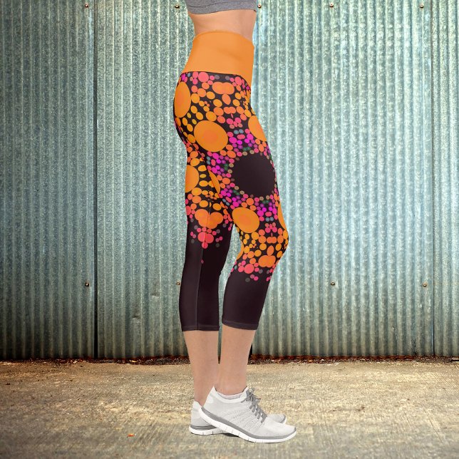 Leggings Capri Naranja de flores Dot Mandala y rosa (Subido por el creador)